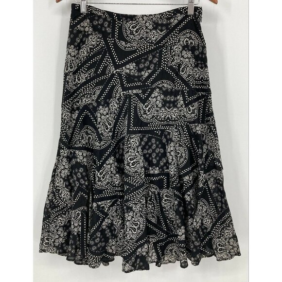 Ralph Lauren Petite Tier Skirt 4 4P Black Paisley - Picture 1 of 7